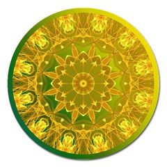 Yellow Green Abstract Wheel Of Fire Magnet 5  (round)