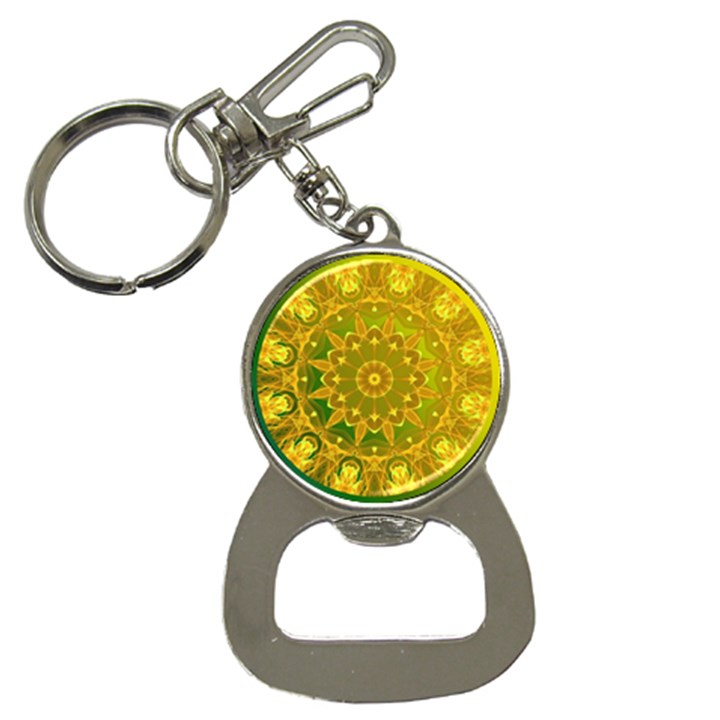 Yellow Green Abstract Wheel Of Fire Bottle Opener Key Chain