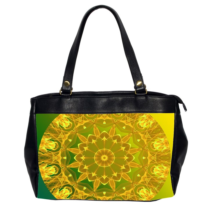 Yellow Green Abstract Wheel Of Fire Oversize Office Handbag (Two Sides)