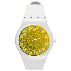 Yellow Green Abstract Wheel Of Fire Plastic Sport Watch (medium)