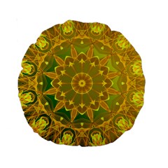 Yellow Green Abstract Wheel Of Fire 15  Premium Round Cushion 