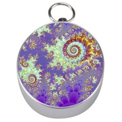 Sea Shell Spiral, Abstract Violet Cyan Stars Silver Compass by DianeClancy