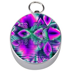  Teal Violet Crystal Palace, Abstract Cosmic Heart Silver Compass by DianeClancy