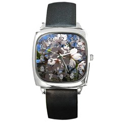 Cherry Blossoms Square Leather Watch by DmitrysTravels