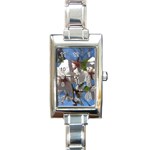 Cherry Blossoms Rectangular Italian Charm Watch Front