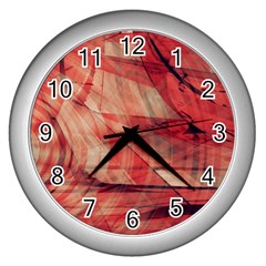 Grey And Red Wall Clock (silver) by Zuzu