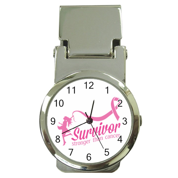 Survivor Stronger Than Cancer Pink Ribbon Money Clip with Watch