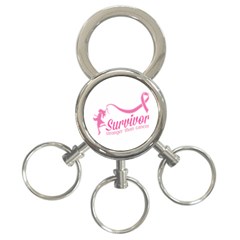 Survivor Stronger Than Cancer Pink Ribbon 3-ring Key Chain