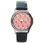 Far Out Geometrics Round Leather Watch (Silver Rim) Front