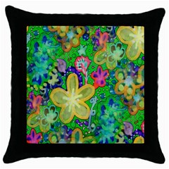 Beautiful Flower Power Batik Black Throw Pillow Case by rokinronda