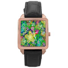 Beautiful Flower Power Batik Rose Gold Leather Watch 