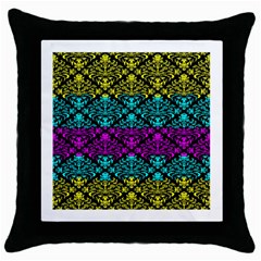 Cmyk Damask Flourish Pattern Black Throw Pillow Case by DDesigns