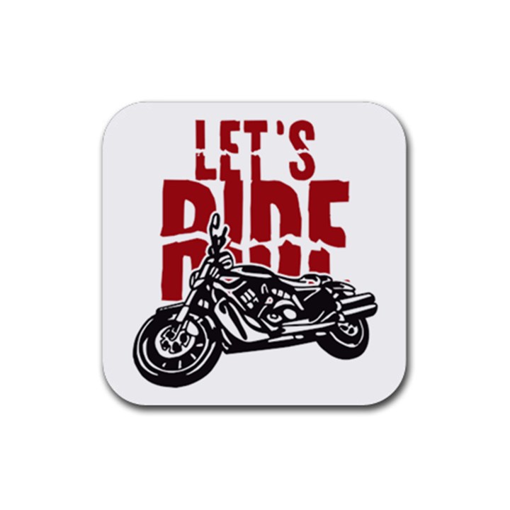 Red Text Let s Ride Motorcycle Rubber Coaster (Square)