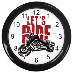 Red Text Let s Ride Motorcycle Wall Clock (black) by creationsbytom