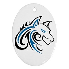 Blue And Black Wolf Head Outline Facing Right Side Ornament (oval)