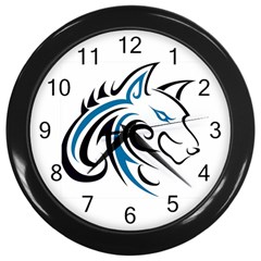 Blue And Black Wolf Head Outline Facing Right Side Wall Clock (black) by WildThings