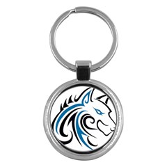 Blue And Black Wolf Head Outline Facing Right Side Key Chain (round)