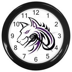 Purple And Black Wolf Head Outline Facing Left Side Wall Clock (black) by WildThings