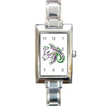 Purple and Green Wolf Head Outline Facing Left Side Rectangular Italian Charm Watch Front