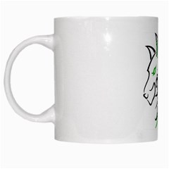 Green And Black Wolf Head Outline Facing Left Side White Mug by WildThings