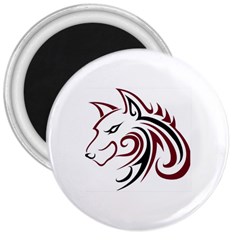 Maroon And Black Wolf Head Outline Facing Left Side 3  Magnet