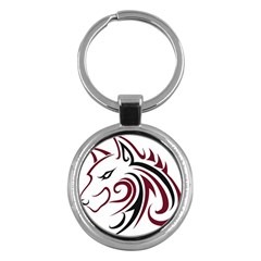 Maroon And Black Wolf Head Outline Facing Left Side Key Chain (round) by WildThings