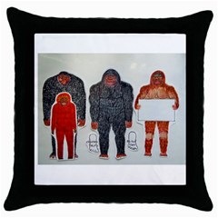 1 Neanderthal & 3 Big Foot,on White, Black Throw Pillow Case by creationtruth