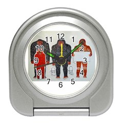 1 Neanderthal & 3 Big Foot,on White, Desk Alarm Clock by creationtruth