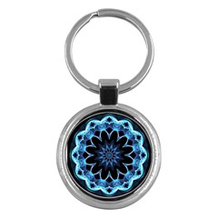 Crystal Star, Abstract Glowing Blue Mandala Key Chain (round) by DianeClancy