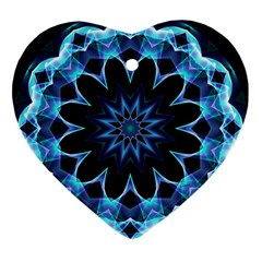 Crystal Star, Abstract Glowing Blue Mandala Heart Ornament (two Sides) by DianeClancy