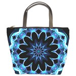 Crystal Star, Abstract Glowing Blue Mandala Bucket Handbag Front