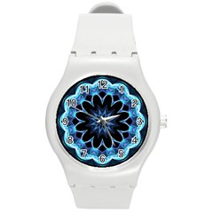 Crystal Star, Abstract Glowing Blue Mandala Plastic Sport Watch (medium) by DianeClancy