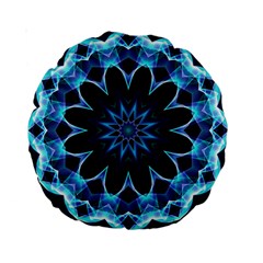 Crystal Star, Abstract Glowing Blue Mandala 15  Premium Round Cushion  by DianeClancy