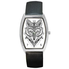 Ornate Foxy Wolf Tonneau Leather Watch by Zandiepants