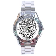 Ornate Foxy Wolf Stainless Steel Watch by Zandiepants