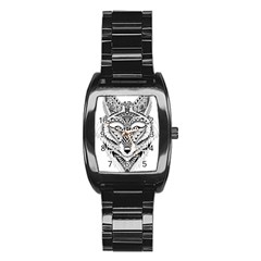 Ornate Foxy Wolf Stainless Steel Barrel Watch by Zandiepants