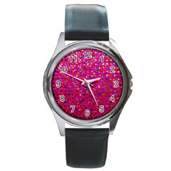 Polka Dot Sparkley Jewels 1 Round Leather Watch (silver Rim) by MedusArt