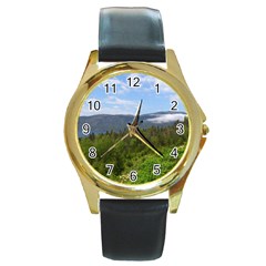 Newfoundland Round Leather Watch (gold Rim)  by DmitrysTravels