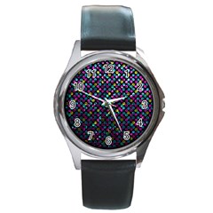 Polka Dot Sparkley Jewels 2 Round Leather Watch (silver Rim) by MedusArt