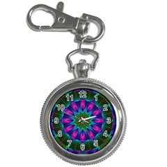 Star Of Leaves, Abstract Magenta Green Forest Key Chain Watch by DianeClancy