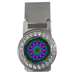 Star Of Leaves, Abstract Magenta Green Forest Money Clip (cz)