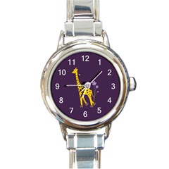 Purple Roller Skating Cute Cartoon Giraffe Round Italian Charm Watch by CreaturesStore