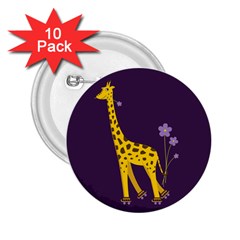 Purple Roller Skating Cute Cartoon Giraffe 2 25  Button (10 Pack) by CreaturesStore