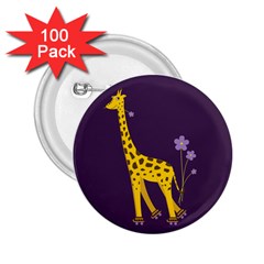 Purple Roller Skating Cute Cartoon Giraffe 2 25  Button (100 Pack) by CreaturesStore