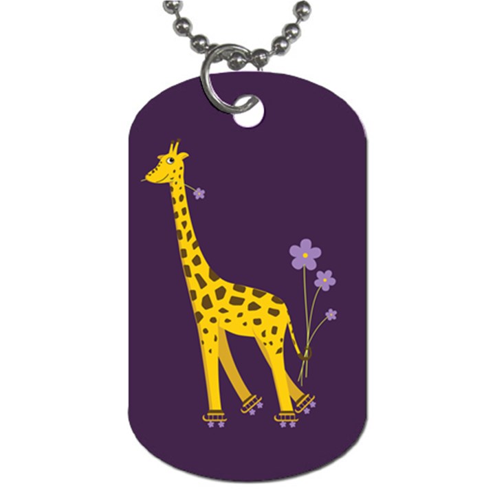 Purple Roller Skating Cute Cartoon Giraffe Dog Tag (Two-sided) 