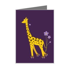 Purple Roller Skating Cute Cartoon Giraffe Mini Greeting Card