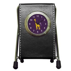 Purple Roller Skating Cute Cartoon Giraffe Stationery Holder Clock