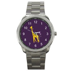 Purple Roller Skating Cute Cartoon Giraffe Sport Metal Watch by CreaturesStore