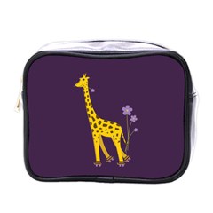 Purple Roller Skating Cute Cartoon Giraffe Mini Travel Toiletry Bag (one Side)