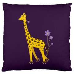 Purple Roller Skating Cute Cartoon Giraffe Large Cushion Case (two Sided)  by CreaturesStore